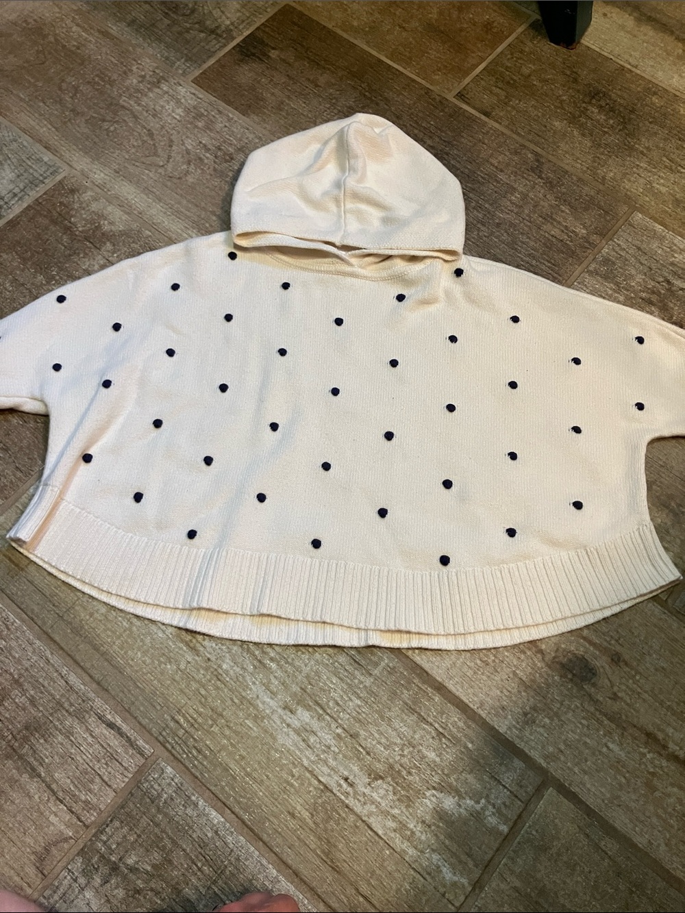 GAP Baby IVORY FROST PONCHO W BLUE YARN DOTS 100-% COTTON